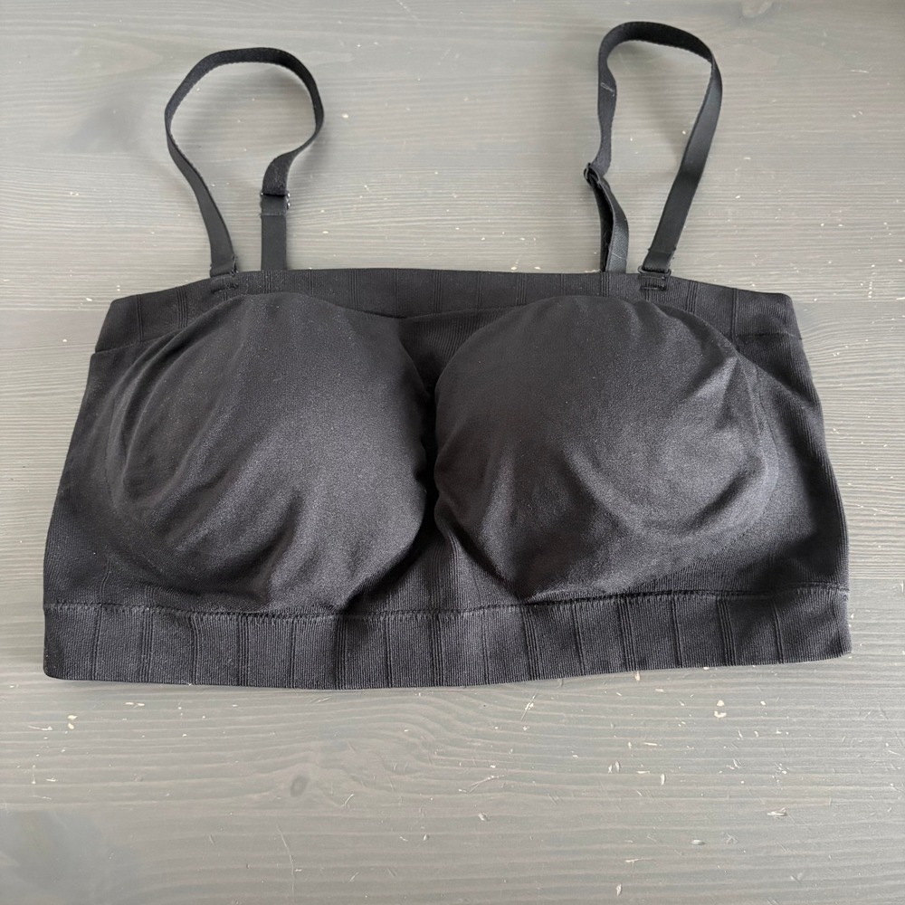 Shapermint Bandeau Bra L Black Seamless Molded Cup Adjustable Strap Shapewear